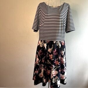 Eliza J. lovely warm weather dress, Sz 16. Striped bodice w/floral skirt.